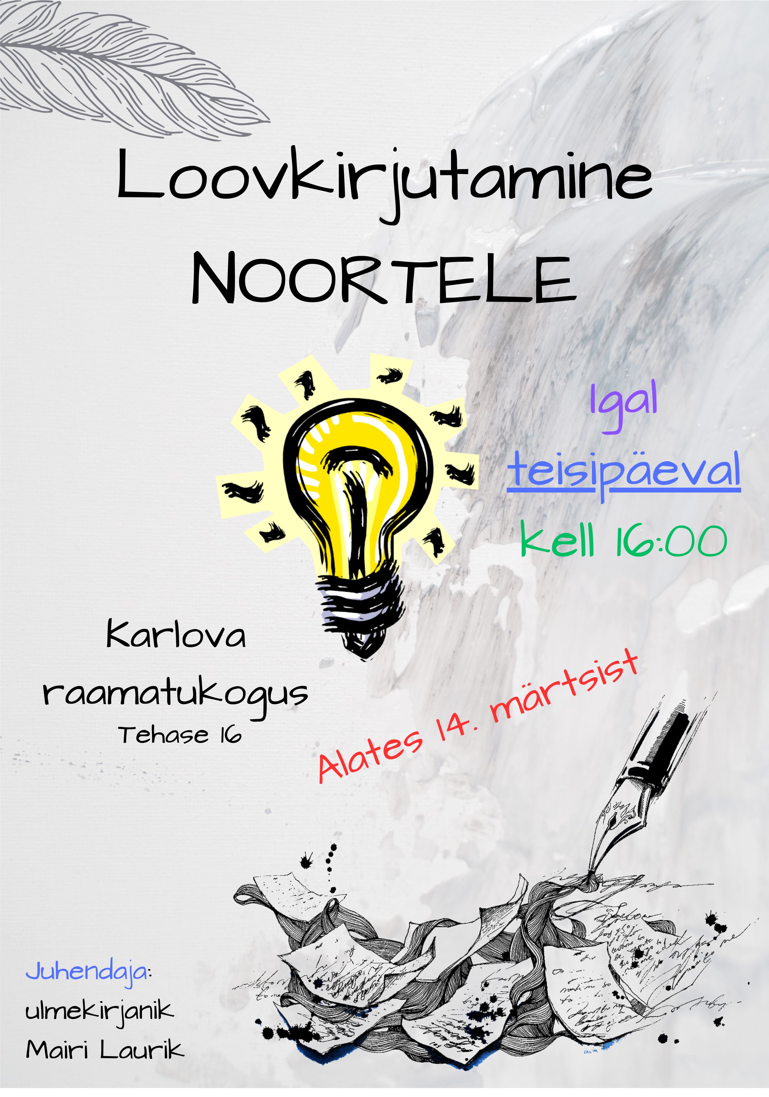 Loovkirjutamine noortele Karlova harukogus