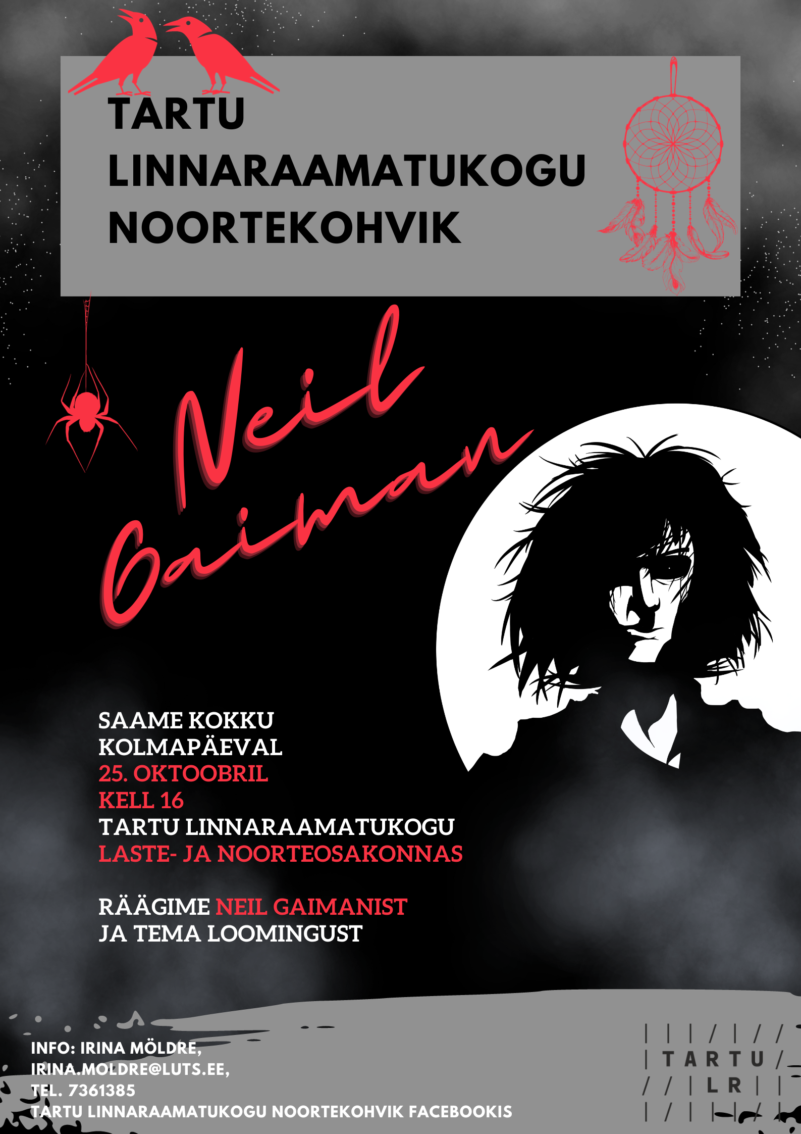 Linnaraamatukogu noortekohviku plakat Neil Gaiman